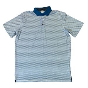 Greyson mens L Large blue chicken pattern performance golf polo shirt EUC
